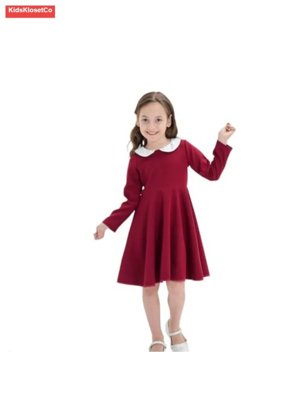 Girls Peter Pan Collar Short Sleeve Dress Vintage Flare Skater